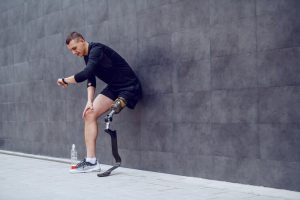 prosthetic knee joint person